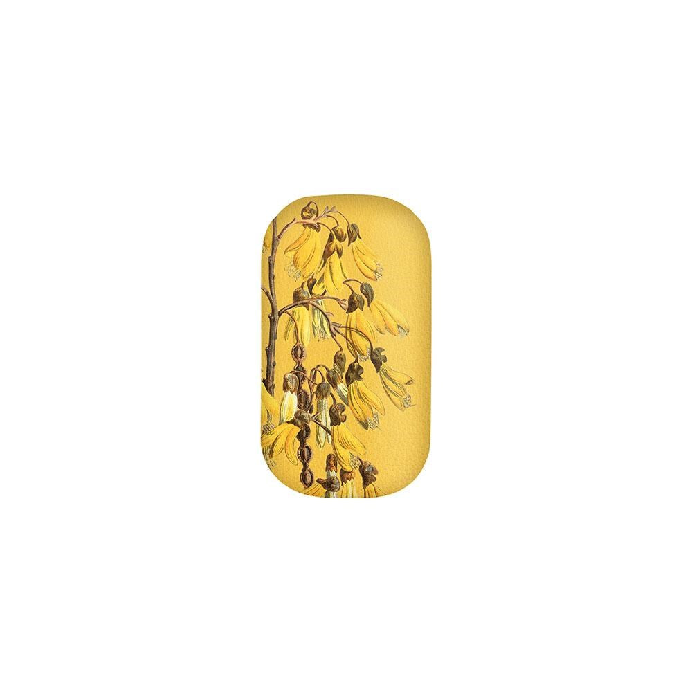 The Vintage Botanical Kowhai Trinket Box is a yellow oval gift featuring an illustration of yellow kowhai flowers with brown seed pods on a branch, set against a plain white background.