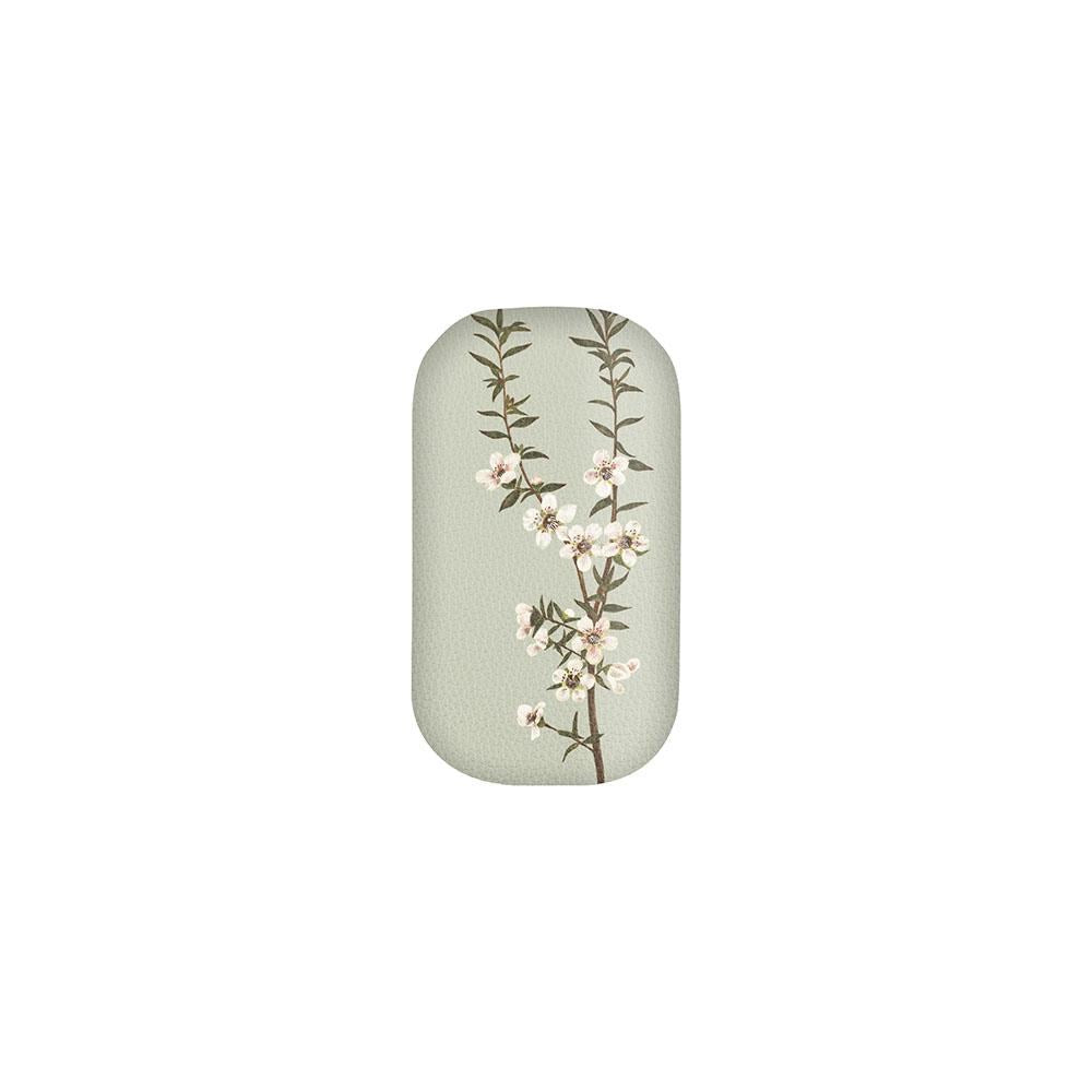 The Vintage Botanical Manuka Trinket Box is a rectangular case with rounded corners, showcasing a light green background and central illustration of a Manuka branch—an elegant gift idea, beautifully designed in New Zealand.