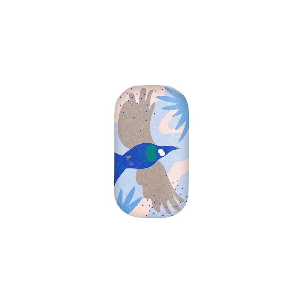 The Cut-out Tui Trinket Box is a rectangular earphone case featuring a tui bird with blue and green plumage and outstretched wings, accented by abstract blue and beige designs. A stylish, compact storage case and a unique gift for anyone.