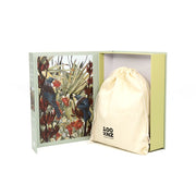 The Kirsty Nixon - Double Bangers Jigsaw Puzzle comes in a light green and yellow box, with illustrated tui's and plants inside the cover and a LOOT-logo drawstring bag—an ideal keepsake for any New Zealand puzzle fan.