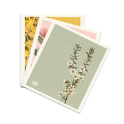 Three eco-friendly Swedish Dishcloths - Vintage Botanicals, each with a unique floral illustration on pastel backgrounds. The top cloth is green with white flowers and Zooninz in small white text.