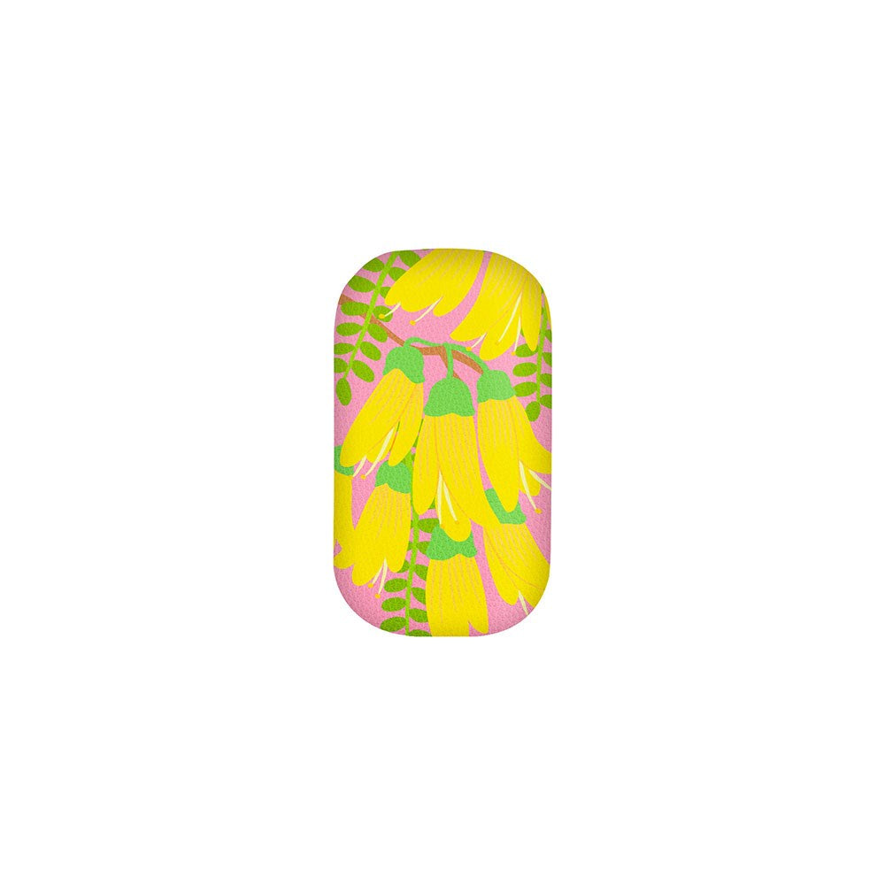 The Bright Botanical Kowhai Trinket Box features a colorful design of yellow bananas, green leaves, and a pink background—perfect to pair with your favorite travel accessory or earphones case for a fun, coordinated look.