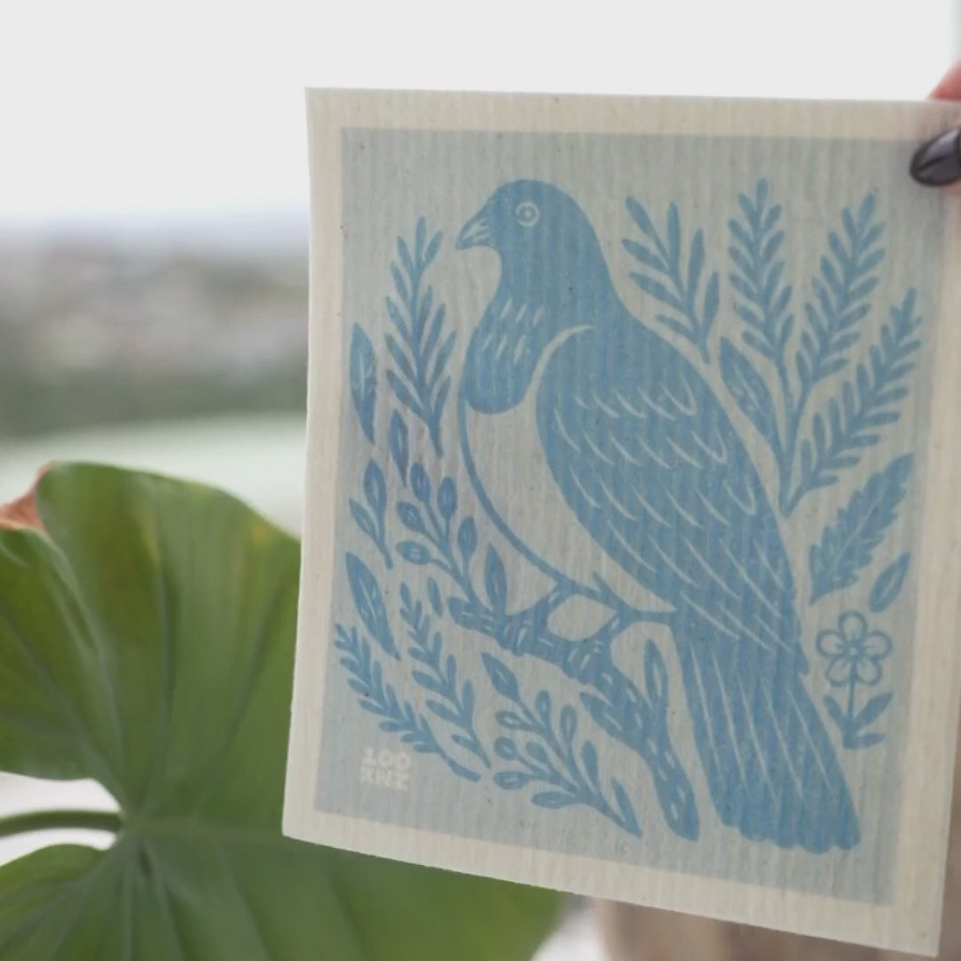 Load video: Swedish Dishcloths - NZ Woodcut Birds