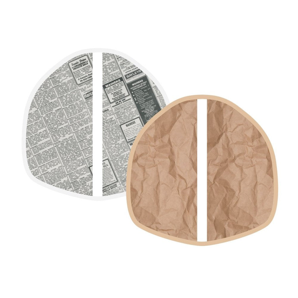 The Retro Paper Lunch Wrap, food-safe certified and reusable, features newspaper and crumpled paper designs split down the middle—perfect for an eco-friendly, plastic-free lunch.