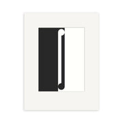 The Gordon Walters - Maho Small Art Print is a minimal abstract artwork featuring a black rectangle on the left and a white one on the right, separated by a vertical line with two small semicircles at the top and bottom.