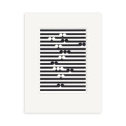 Black horizontal lines and dots form a geometric pattern on a white background in the Gordon Walters - Tama Small Art Print, echoing the style of the New Zealand artist. The artwork is centered within a wide white mat.