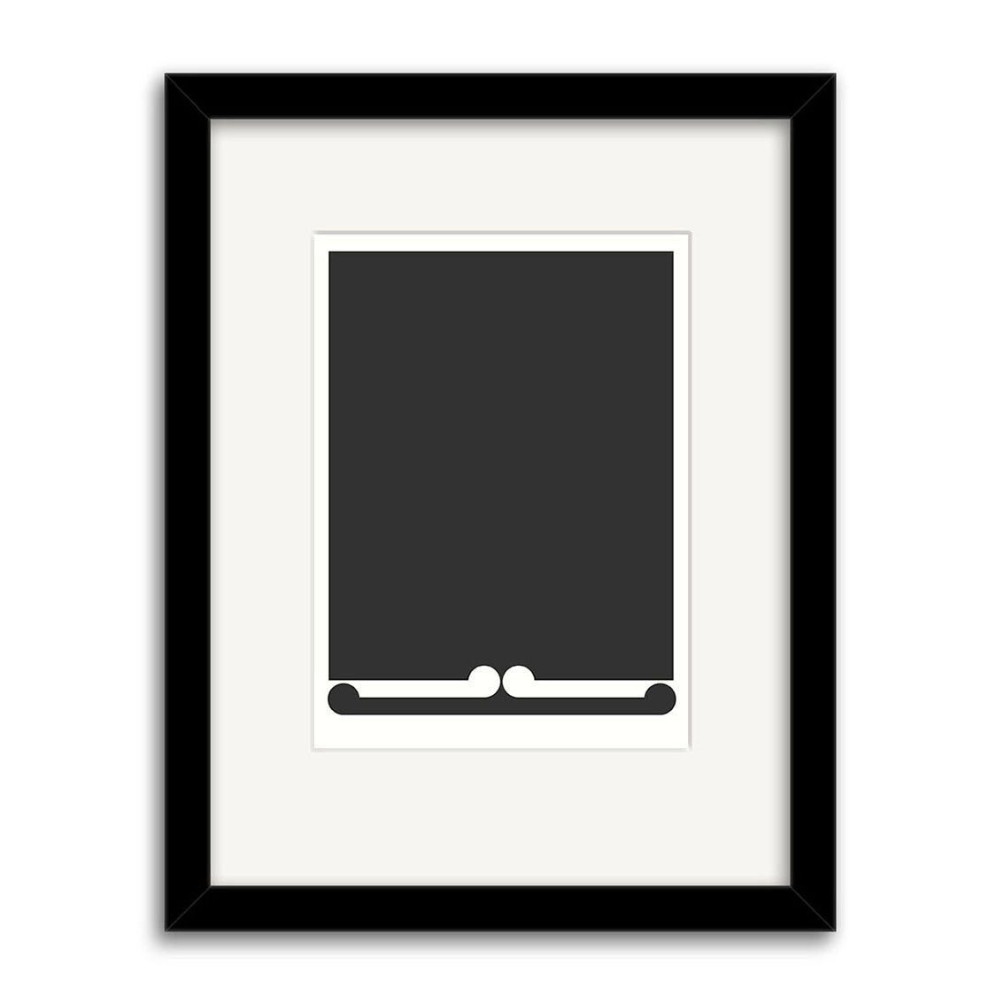 The Gordon Walters - Untitled 1973 Small Art Print is a framed piece with a thick black border and white mat, featuring a solid black rectangle and a small decorative black-and-white flourish at the bottom center, inspired by the New Zealand artist.