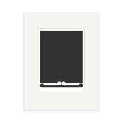 The Gordon Walters - Untitled 1973 Small Art Print features a centered black rectangle in a white frame, with an abstract black and white design along the bottom edge, reminiscent of Walters’ iconic style. The background is plain white.