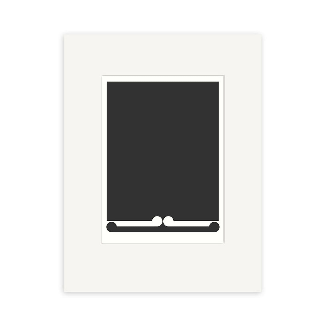 The Gordon Walters - Untitled 1973 Small Art Print features a centered black rectangle in a white frame, with an abstract black and white design along the bottom edge, reminiscent of Walters’ iconic style. The background is plain white.