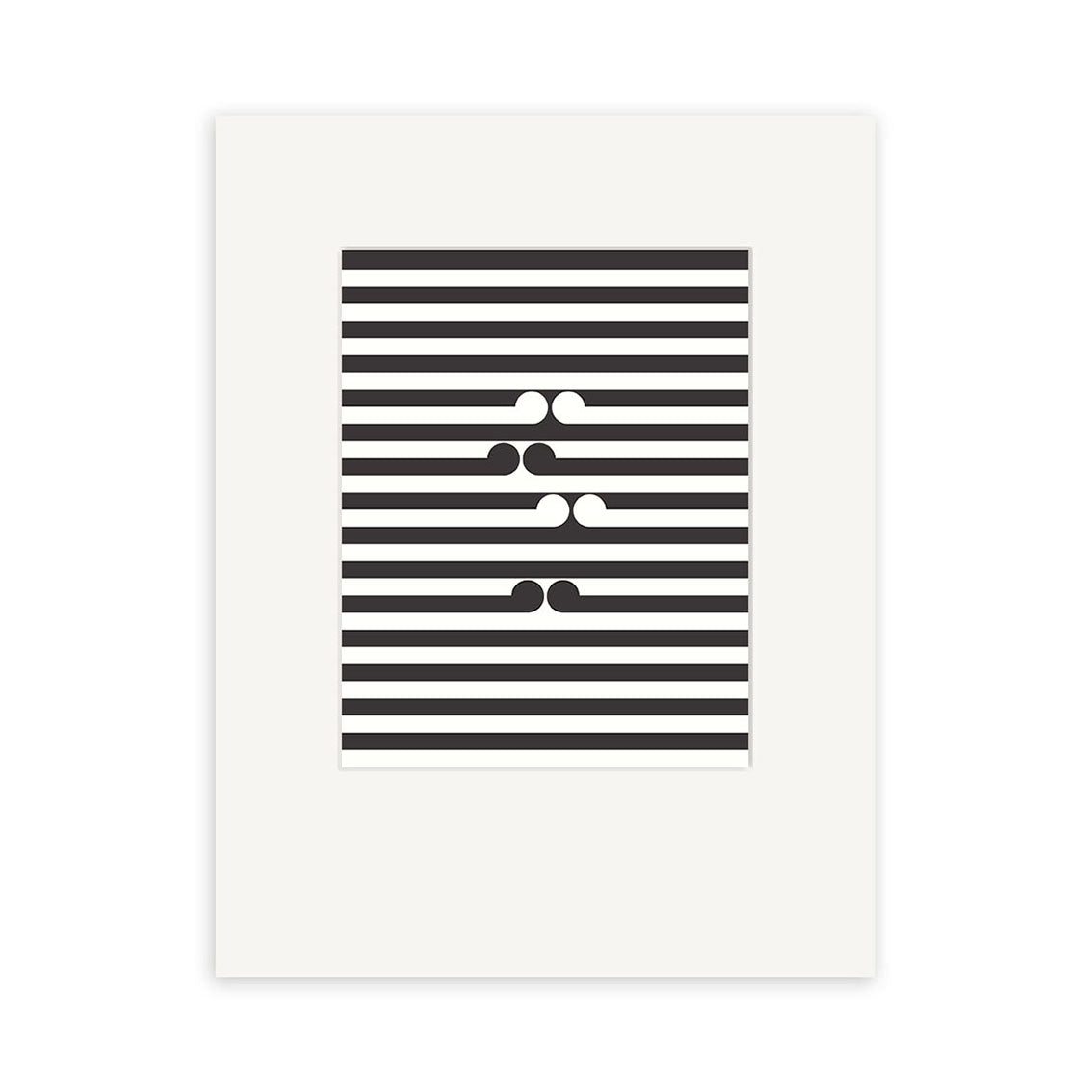 The Gordon Walters - Untitled-No.1 Small Art Print features a white background with evenly spaced horizontal black lines and five alternating black and white shapes centered, reflecting the minimalist New Zealand style of Walters iconic works.