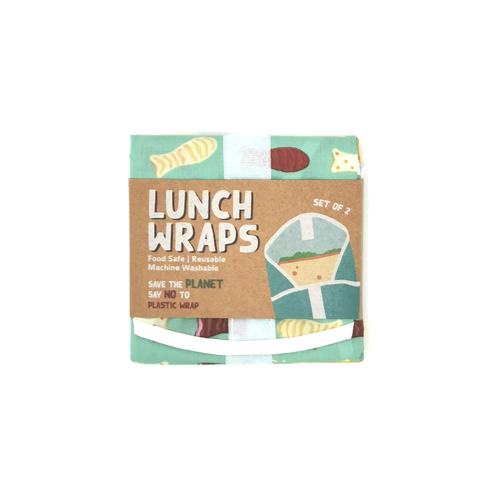 The Chocolate Fish Lunch Wrap set includes two reusable, machine washable, food-safe certified wraps with a fun food-themed design. Sold as a pair and labeled Lunch Wraps, theyre eco-friendly and perfect for packing lunches.
