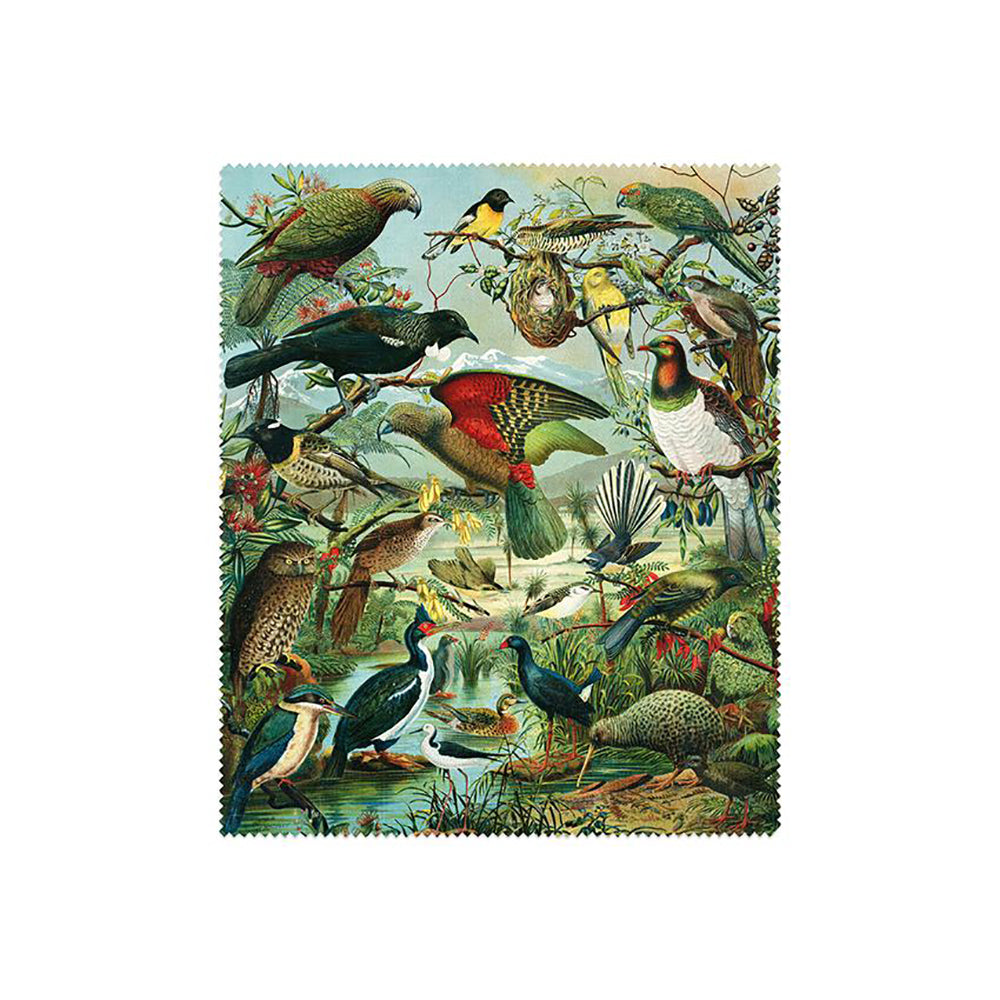 Discover the Set of 3 Botanical Collection Lens Cloths, each featuring detailed illustrations of bird species amid lush foliage and flowers—a perfect choice for those who love New Zealand-inspired designs.